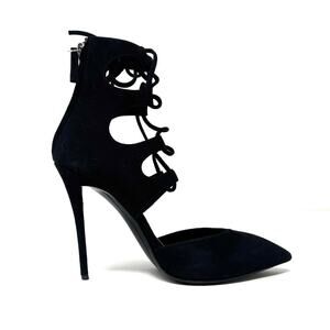 Giuseppe Zanotti Yvette Black Suede Lace-Up Cutout Stiletto Pumps 37.5 with box